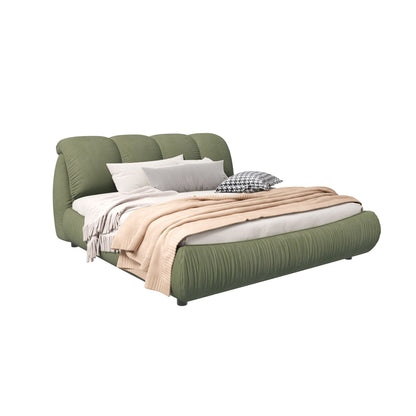 Upholstered platform bed by HouseOfZazla with oversized padded backrest and wood frame on Tampa Home & Garden Store