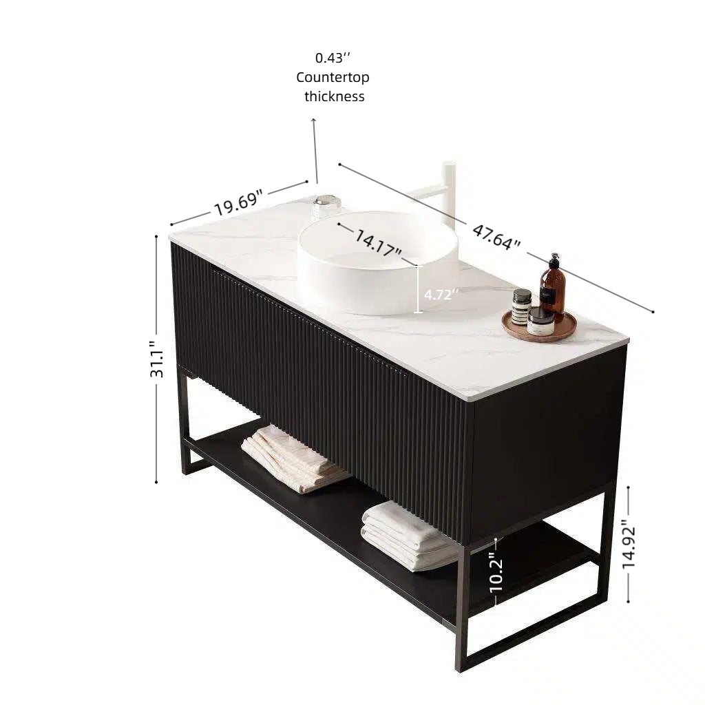 Tulio 48" Vanity with Sink and Storage Cabinet by HouseOfZazla, ribbed cabinet, white countertop on Tampa Home & Garden Store