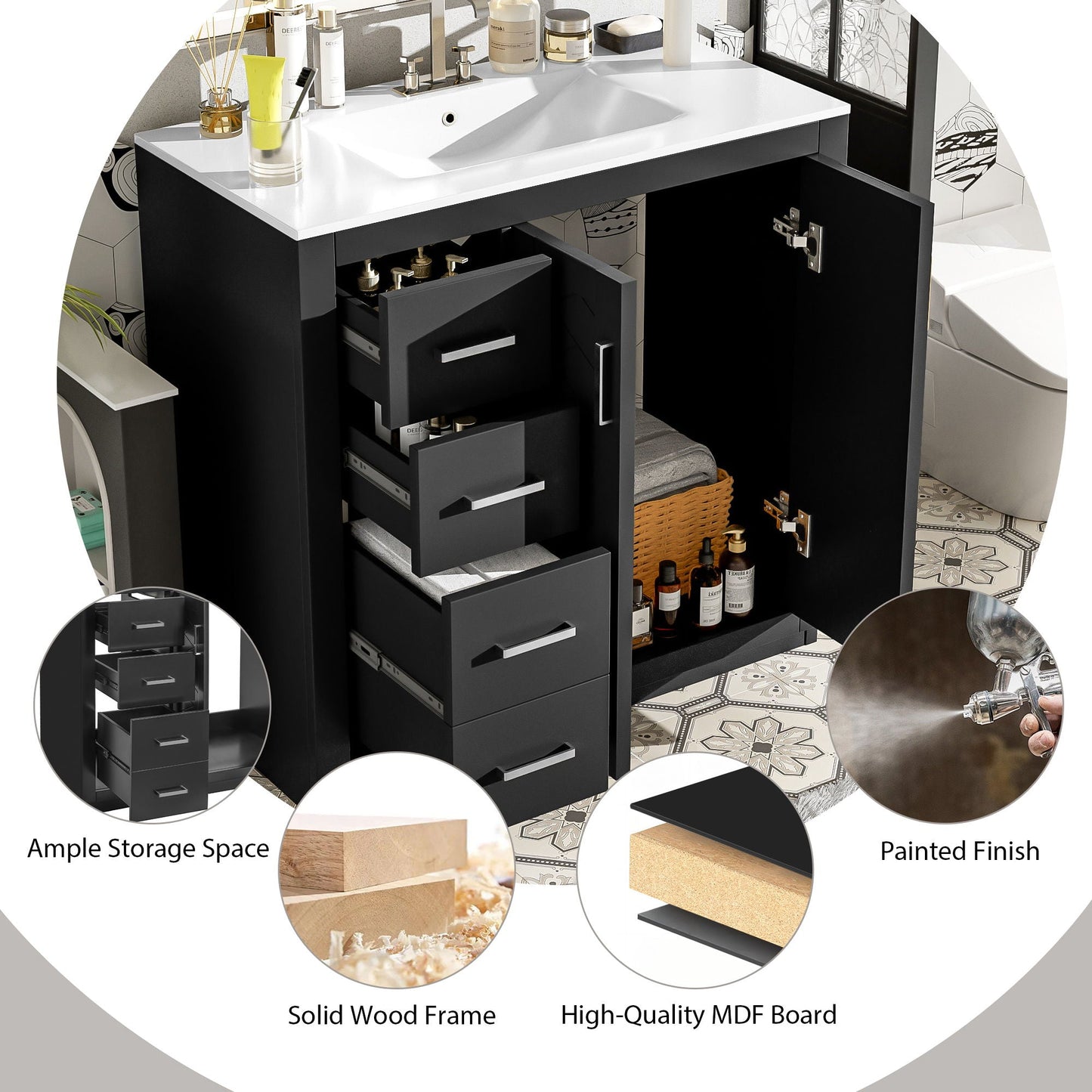 Bathroom Vanity With Sink and Storage Cabinet