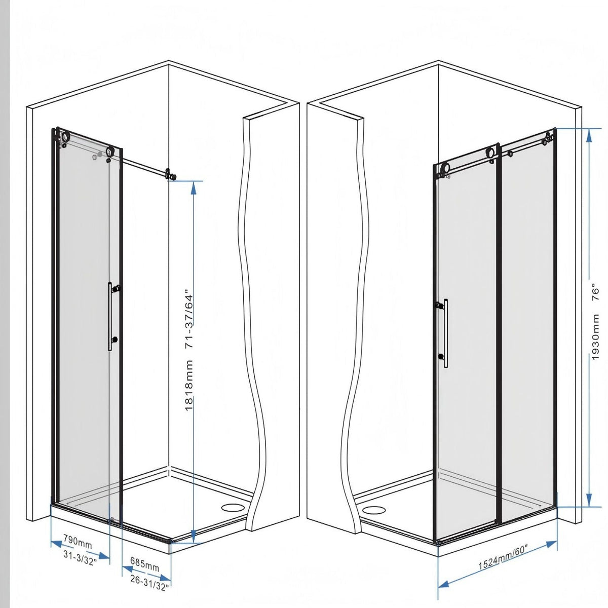Frameless tempered-glass shower door with black hardware in a corner enclosure on Tampa Home & Garden Store