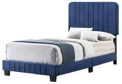 Channel Tufted Bed in blue velvet with vertical headboard tufting and dark legs by HouseOfZazla on Tampa Home & Garden Store