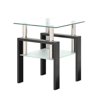 Modern tempered glass end table with square top and chrome cylindrical legs for living room on Tampa Home & Garden Store