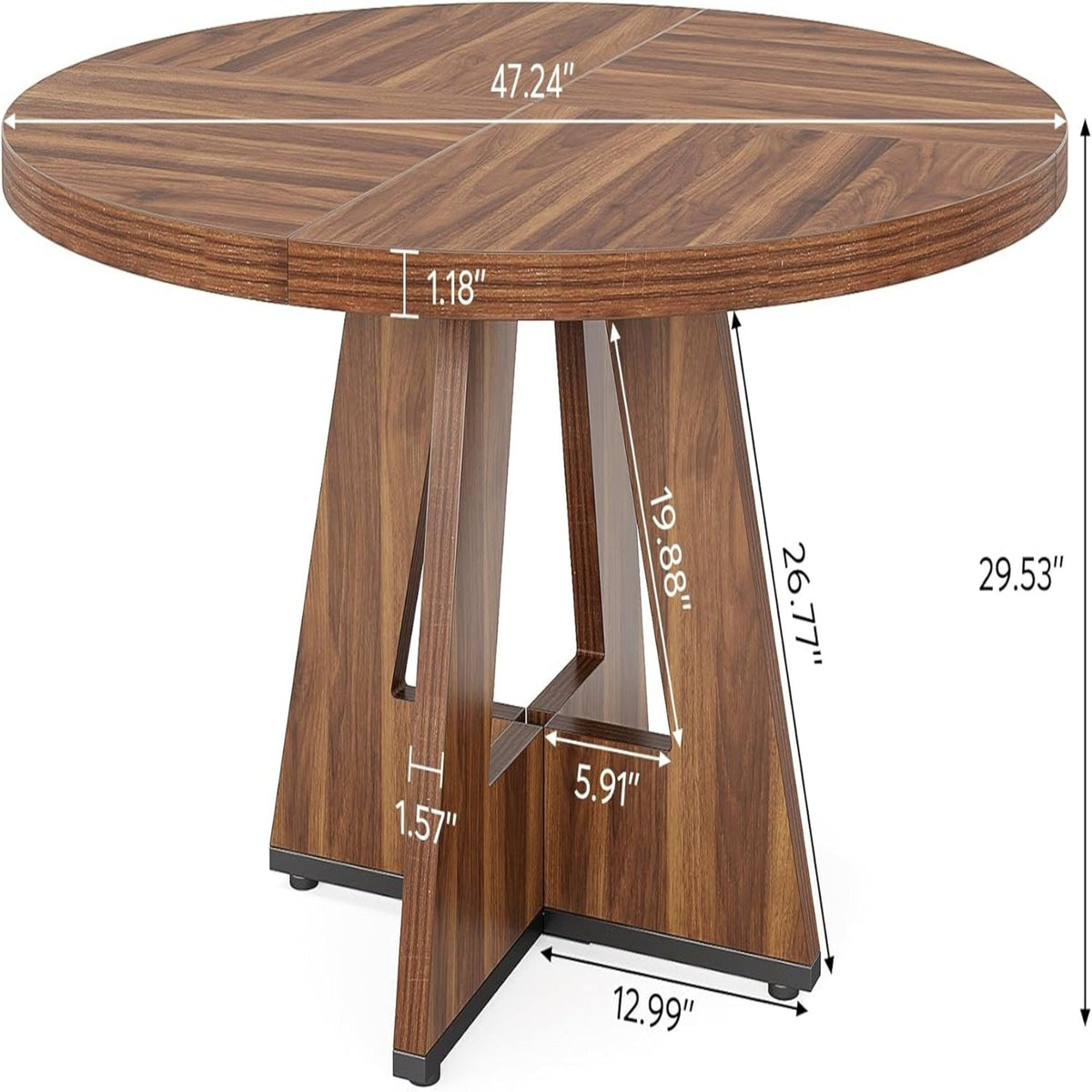 Round dining table with cross-base legs in walnut wood finish by HouseOfZazla on Tampa Home & Garden Store