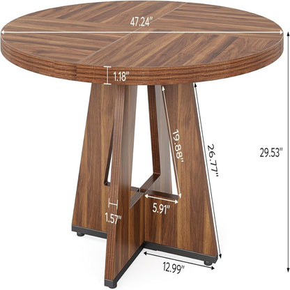 Round dining table with cross-base legs in walnut wood finish by HouseOfZazla on Tampa Home & Garden Store