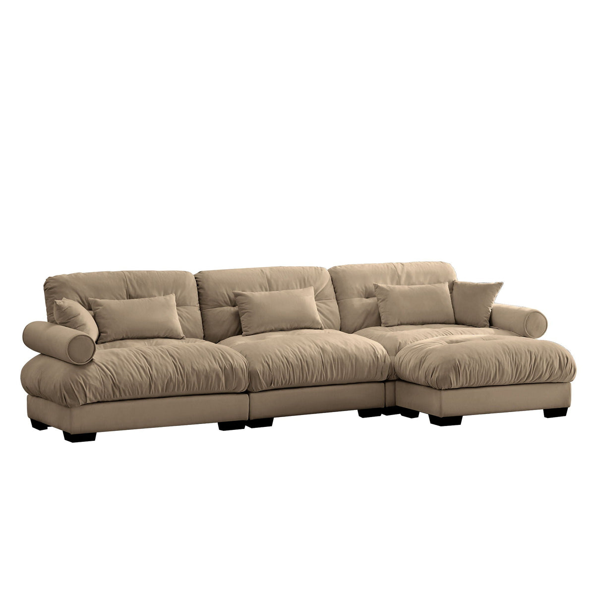 Modern sectional sofa with ottoman and pillows