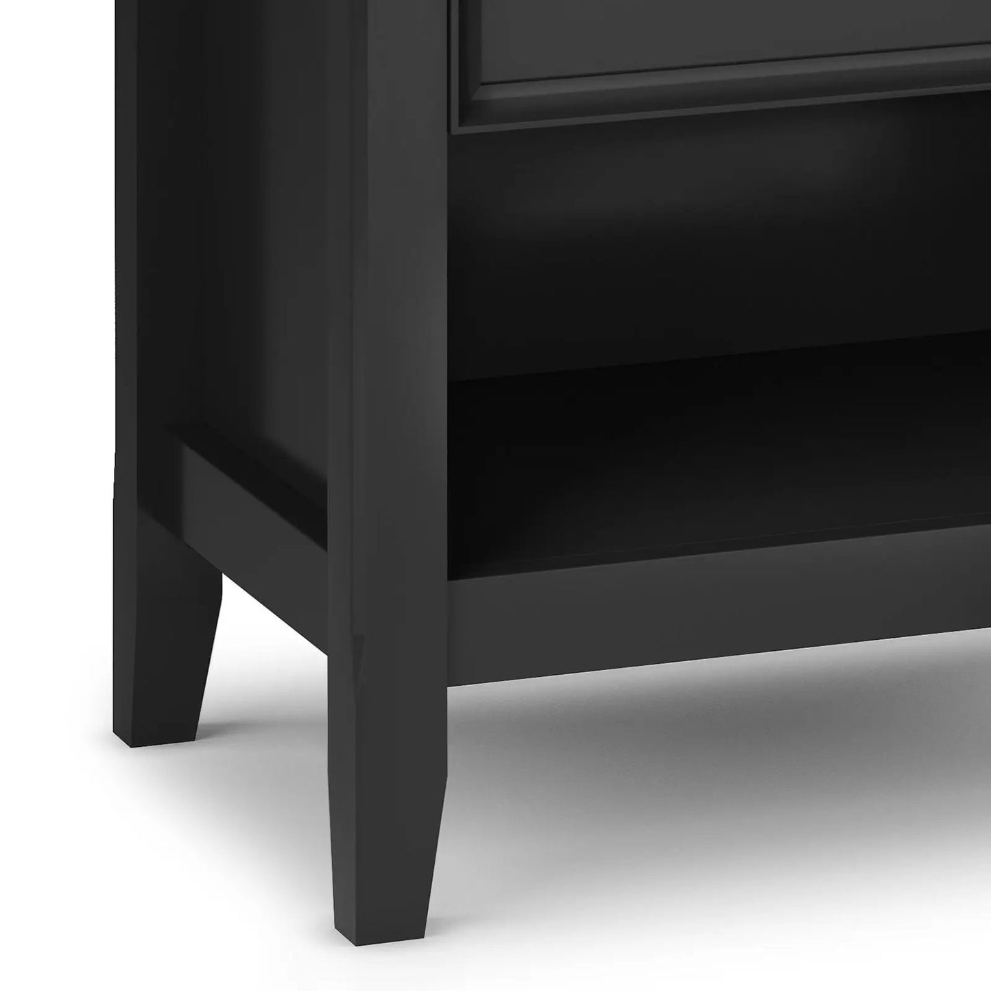 Amherst bedside table handcrafted in black wood with tapered legs and open lower shelf on Tampa Home & Garden Store