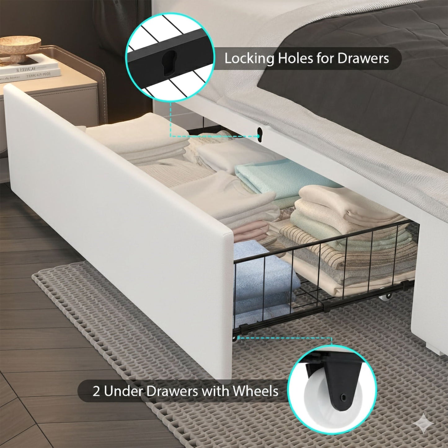 Wingback Upholstered Bed Frame Led and Usb