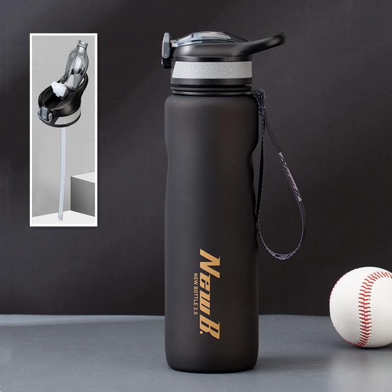 Black matte stainless steel water bottle with flip-top lid and detachable carry strap, double-wall vacuum insulated, available in 650ml/1000ml/1500ml on Tampa Home & Garden Store