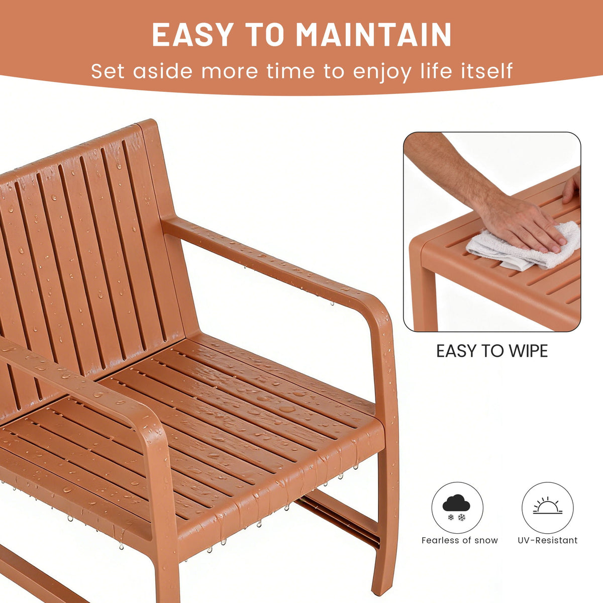 Waterproof orange 2-piece outdoor patio set by HouseOfZazla with slatted bench seating on Tampa Home & Garden Store