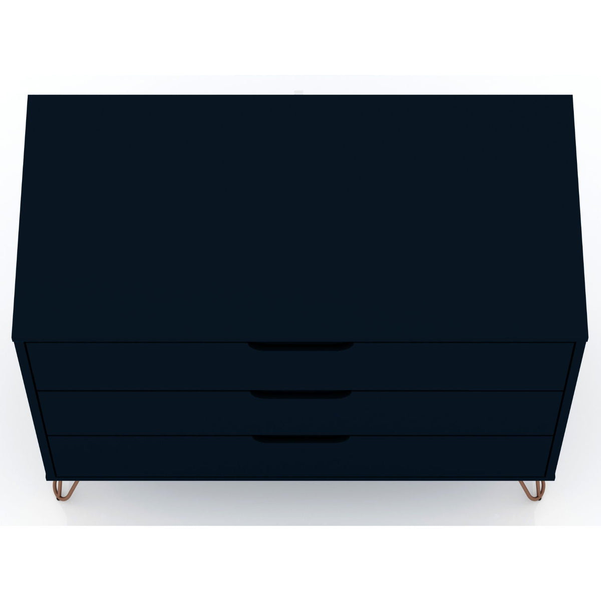 Rockefeller 3 Drawer Dresser in navy blue with splayed copper legs by HouseOfZazla on Tampa Home & Garden Store