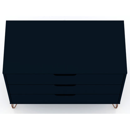 Rockefeller 3 Drawer Dresser in navy blue with splayed copper legs by HouseOfZazla on Tampa Home & Garden Store