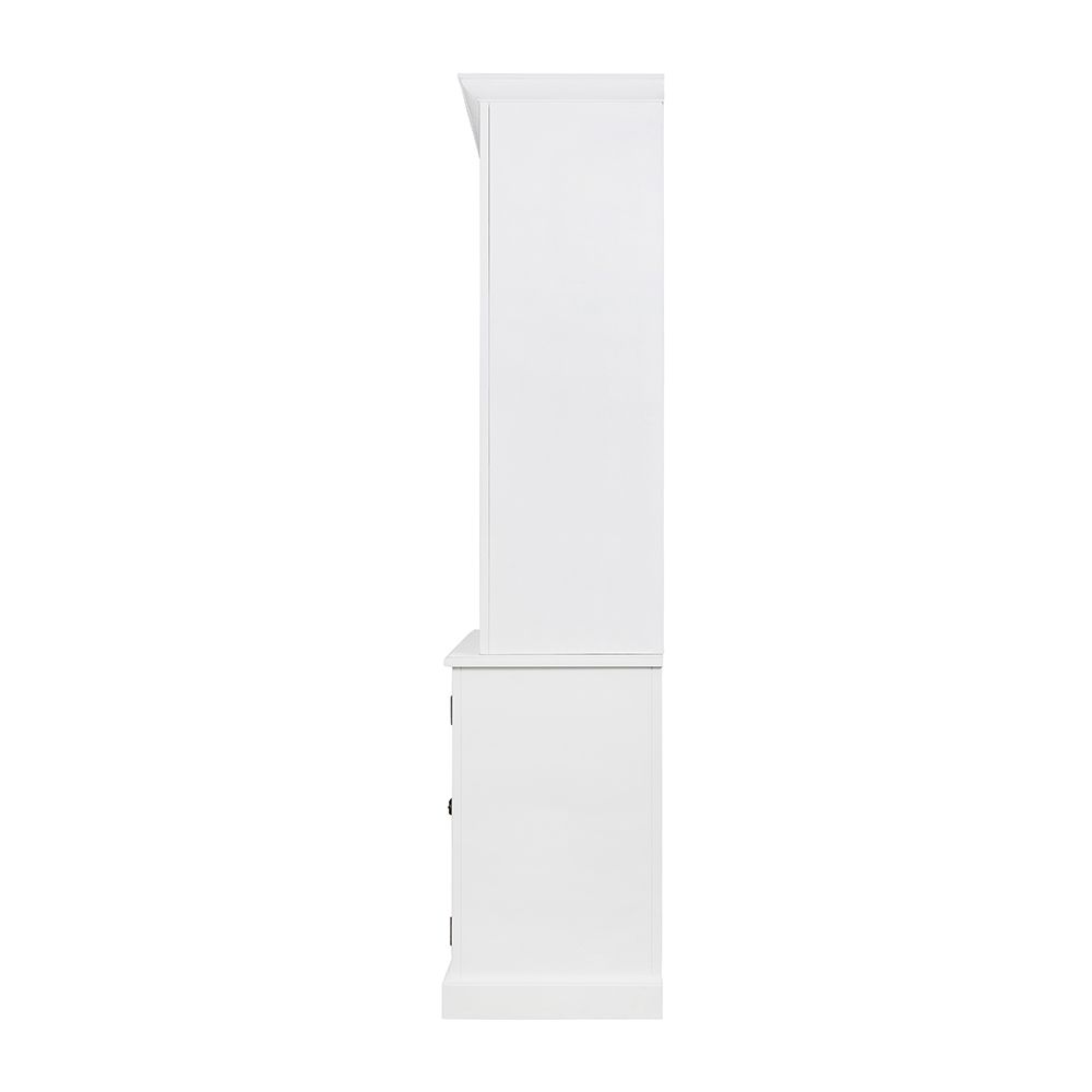 French Country Acacia Bookcase white tall cabinet with upper book storage and lower doors on Tampa Home & Garden Store