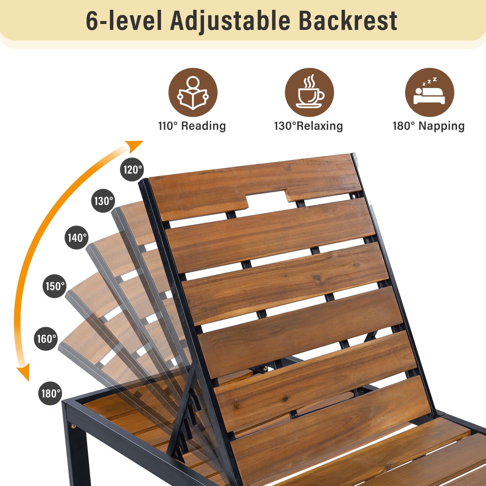 Outdoor Chaise With Adjustable Backrest HouseOfZazla sunlounger with wood slats and black frame on Tampa Home & Garden Store
