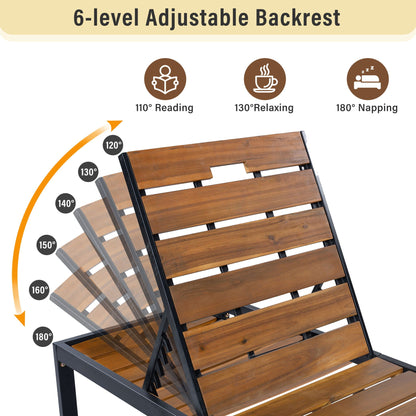 Outdoor Chaise With Adjustable Backrest HouseOfZazla sunlounger with wood slats and black frame on Tampa Home & Garden Store