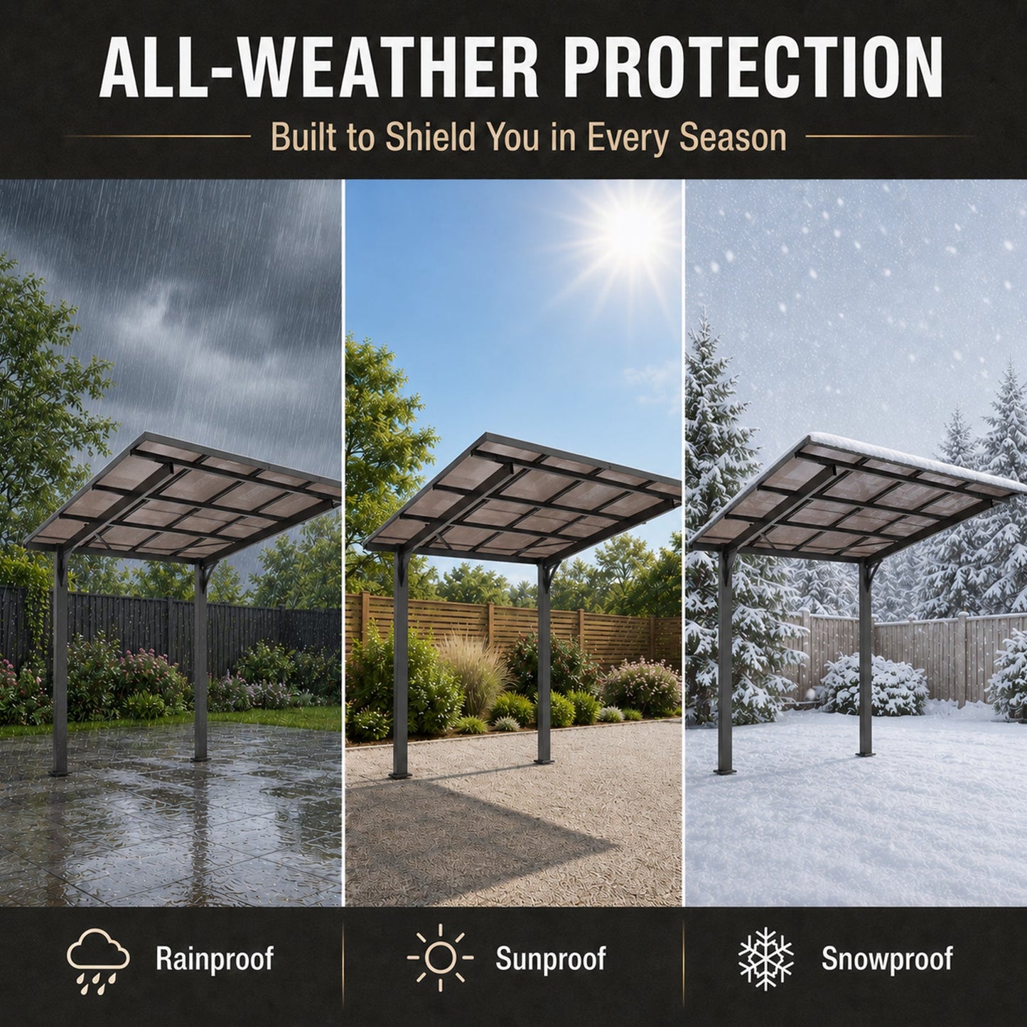 8x8ft Steel Carport And Sloped Polycarbonate Roof