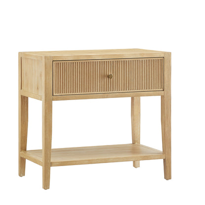 HouseOfZazla Finley 1-Drawer Storage Nightstand with Open Shelf, natural wood finish on Tampa Home & Garden Store