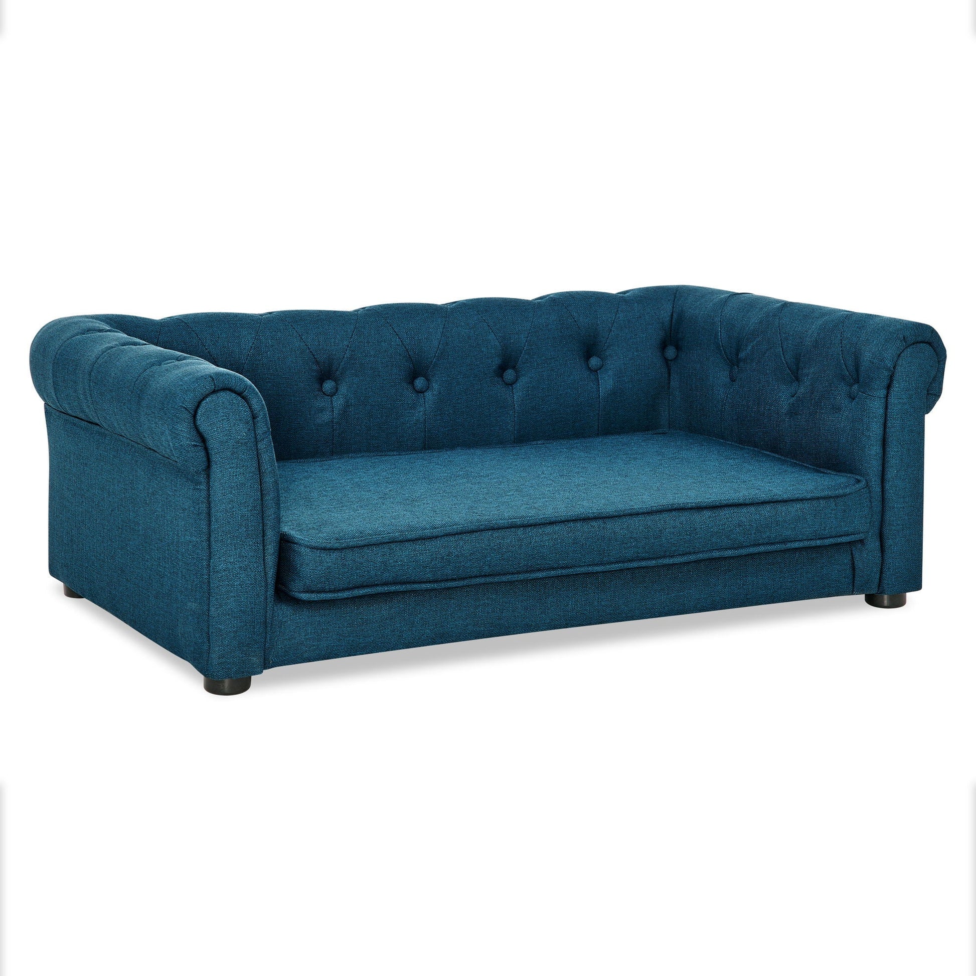 Modern Elegant Rectangle Pet Bed elevated teal blue tufted dog sofa by HouseOfZazla on Tampa Home & Garden Store