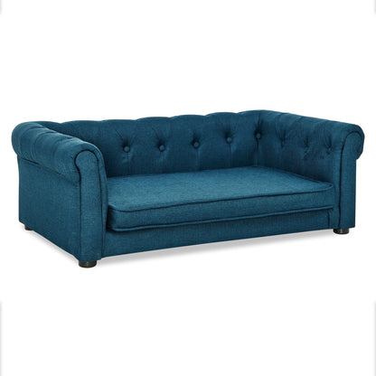 Modern Elegant Rectangle Pet Bed elevated teal blue tufted dog sofa by HouseOfZazla on Tampa Home & Garden Store