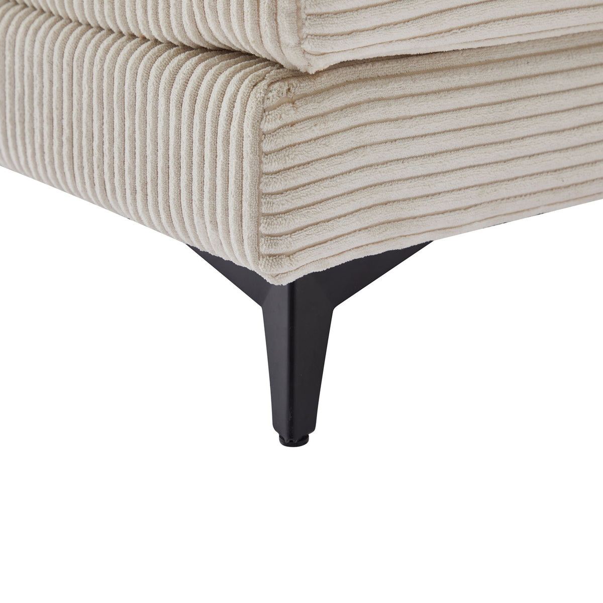 Modern deep-seat sectional sofa with ottoman in beige corduroy upholstery; black metal legs on Tampa Home & Garden Store
