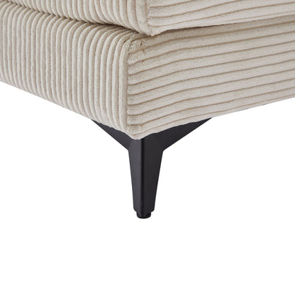 Modern deep-seat sectional sofa with ottoman in beige corduroy upholstery; black metal legs on Tampa Home & Garden Store