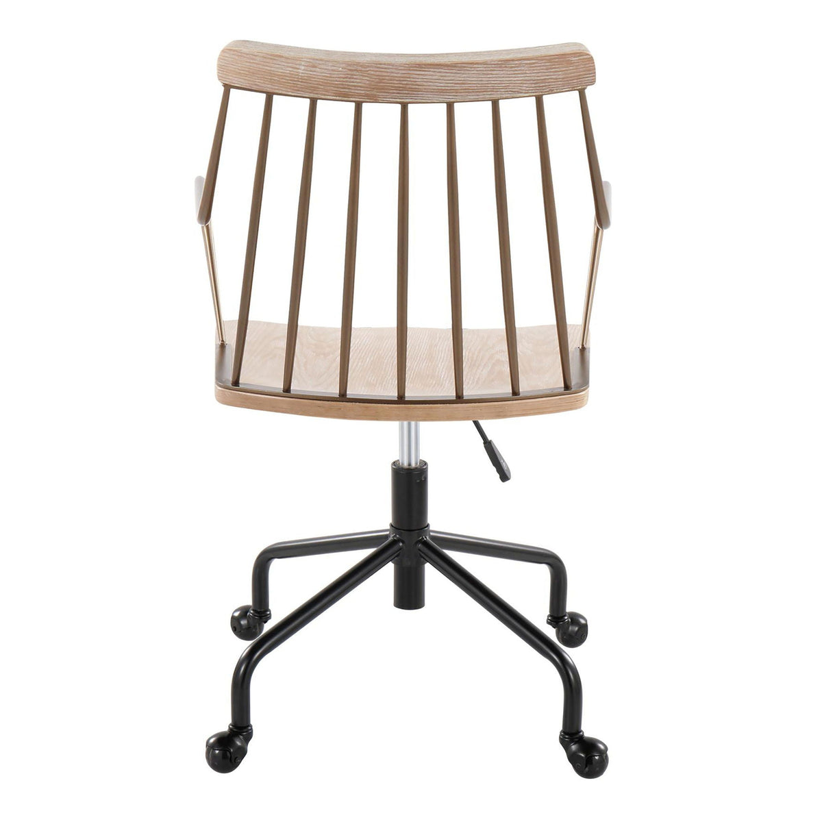 Farmhouse adjustable office chair beige with curved back and slats, black wheeled base on Tampa Home & Garden Store