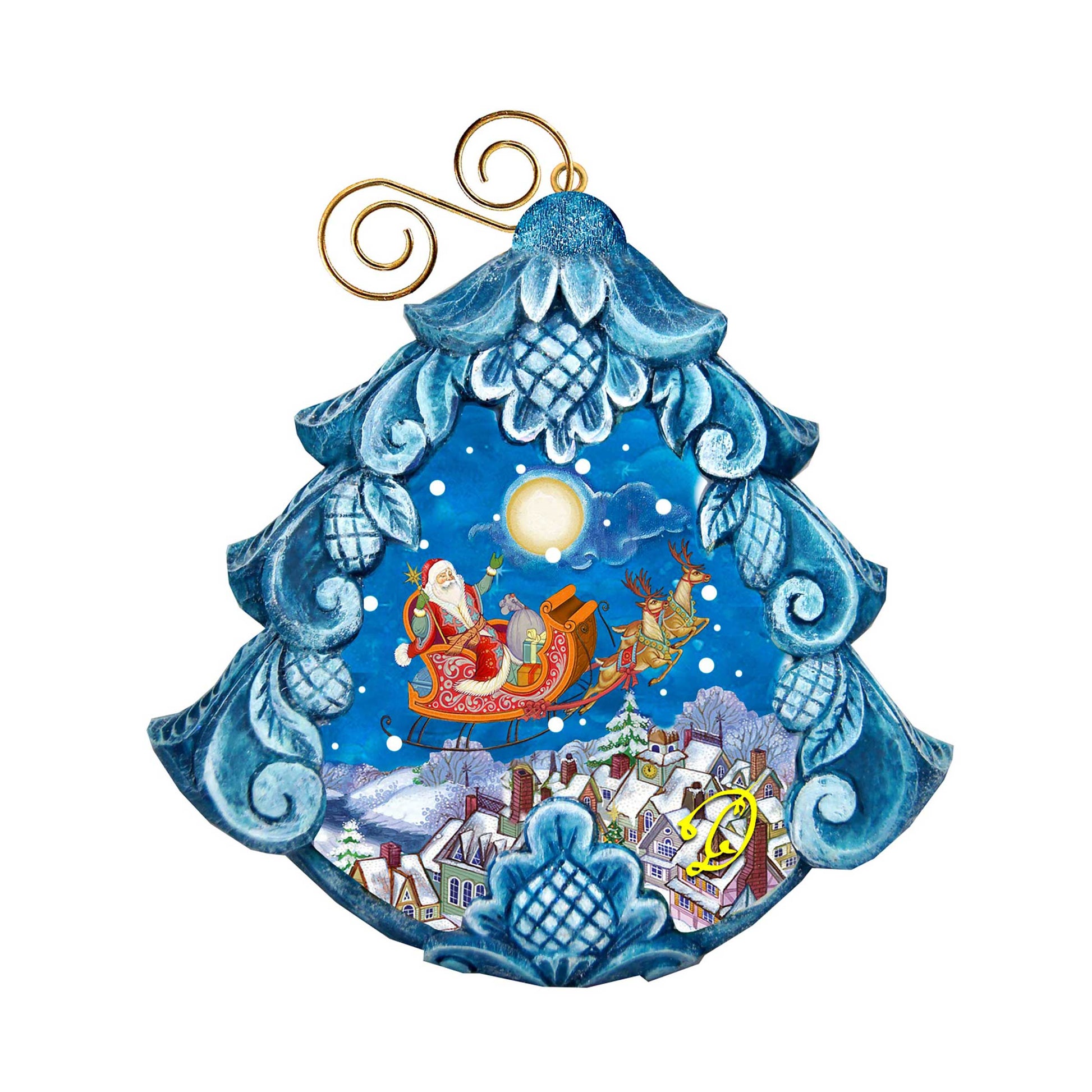 All a Good Night sculpted hand-painted ornament blue with gold-tone top hook by G DeBrekht on Tampa Home & Garden Store