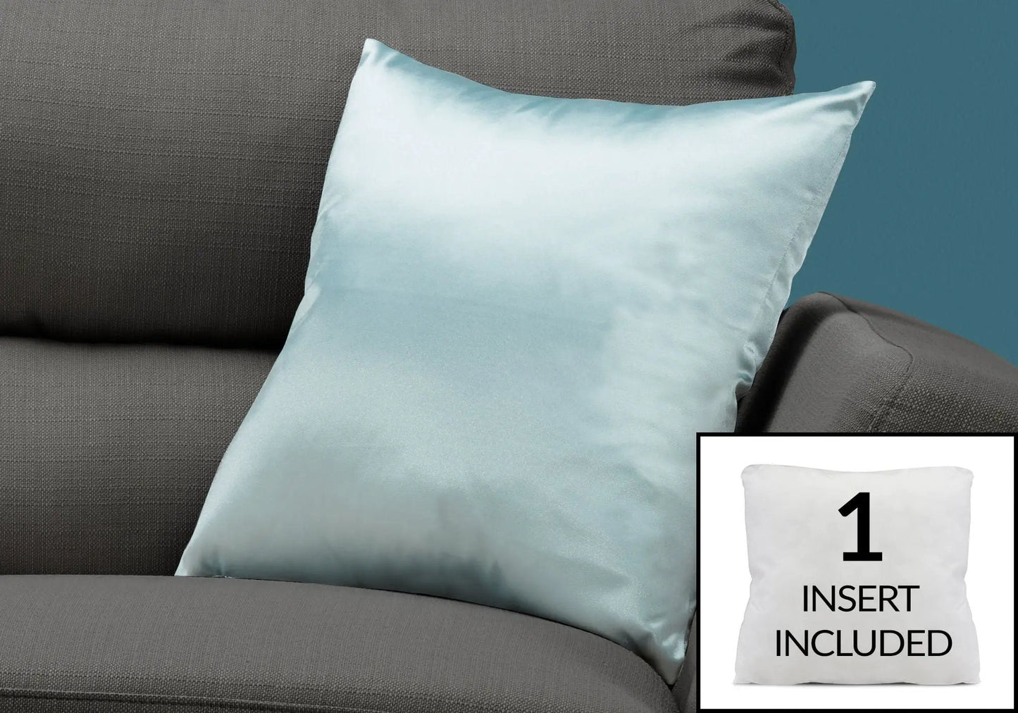 Square throw pillow pale blue satin with included insert, hypoallergenic, Unique Piece Furniture on Tampa Home & Garden Store