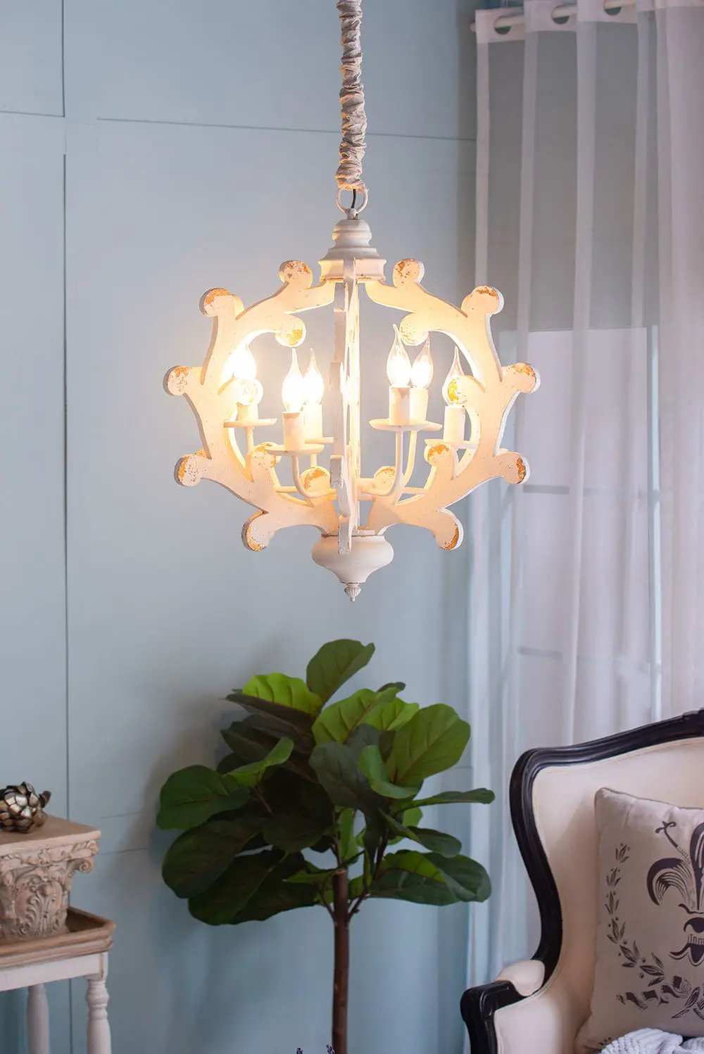 6 Light Chandelier for Kitchen White Finish