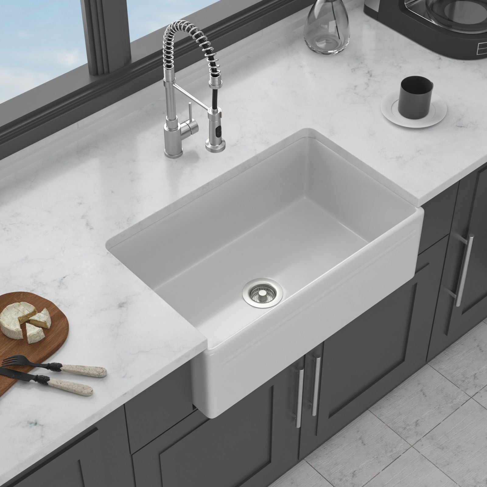 Apron-front reversible single bowl undermount sink white with chrome faucet HouseOfZazla on Tampa Home & Garden Store