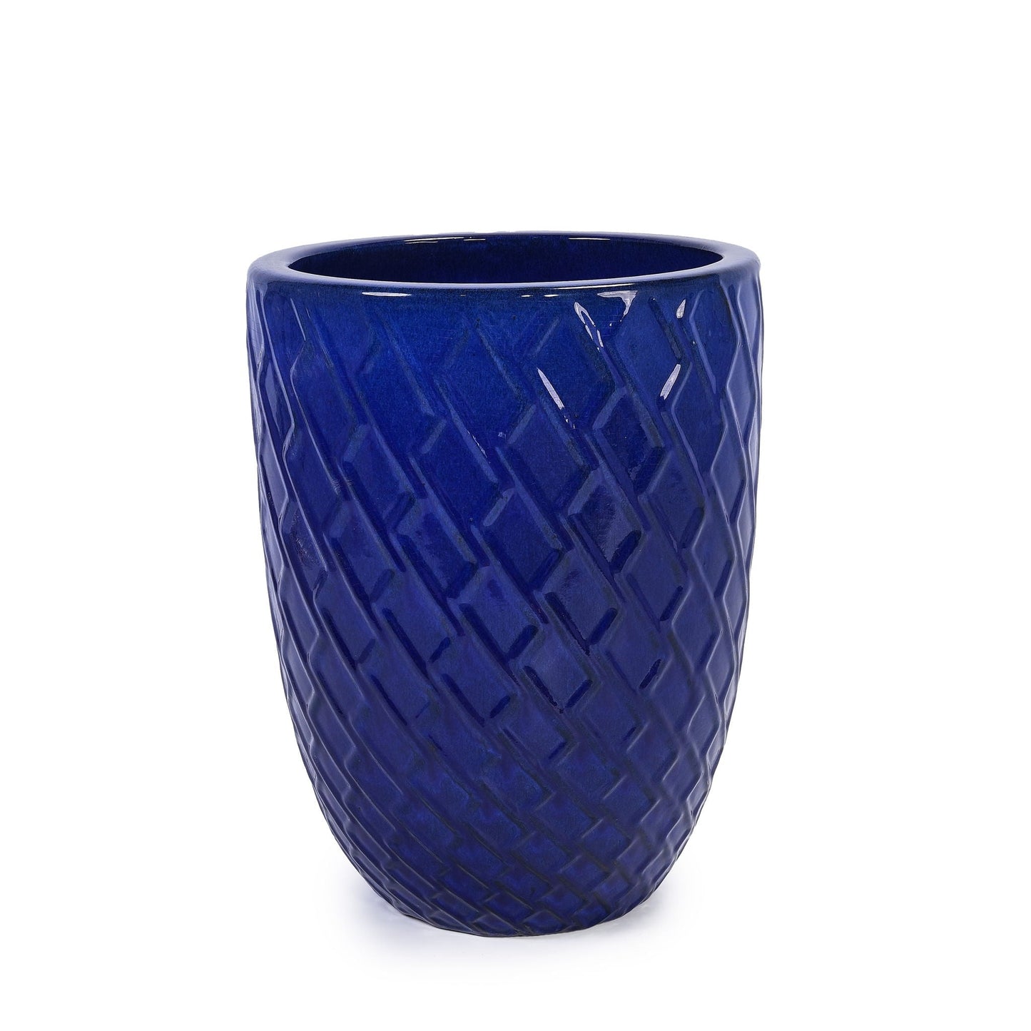 Ceramic blue flowerpot planter with diamond texture; HouseOfZazla planter for patio and garden on Tampa Home & Garden Store
