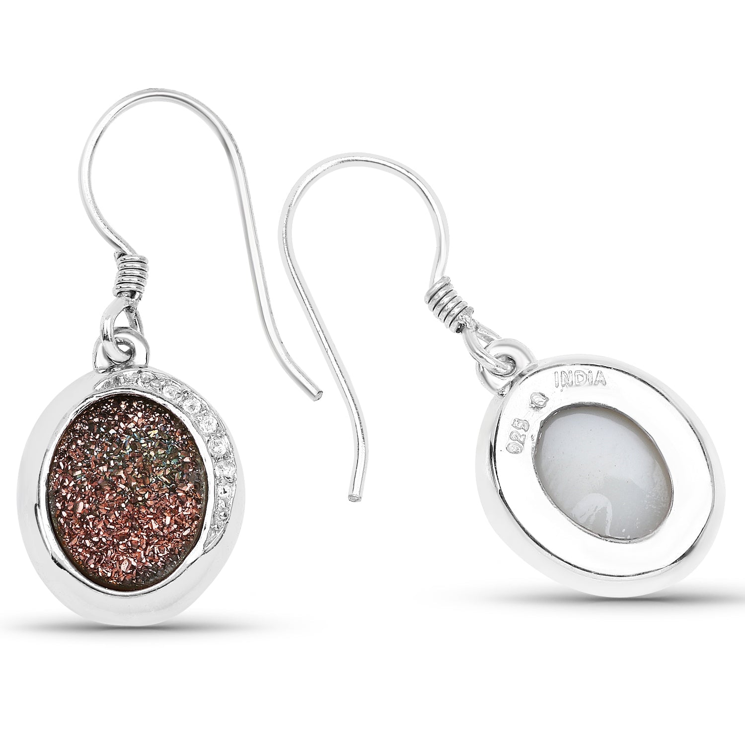 4.72 carat copper bloom drusy and white topaz earrings in .925 sterling silver with hook backs on Tampa Home & Garden Store