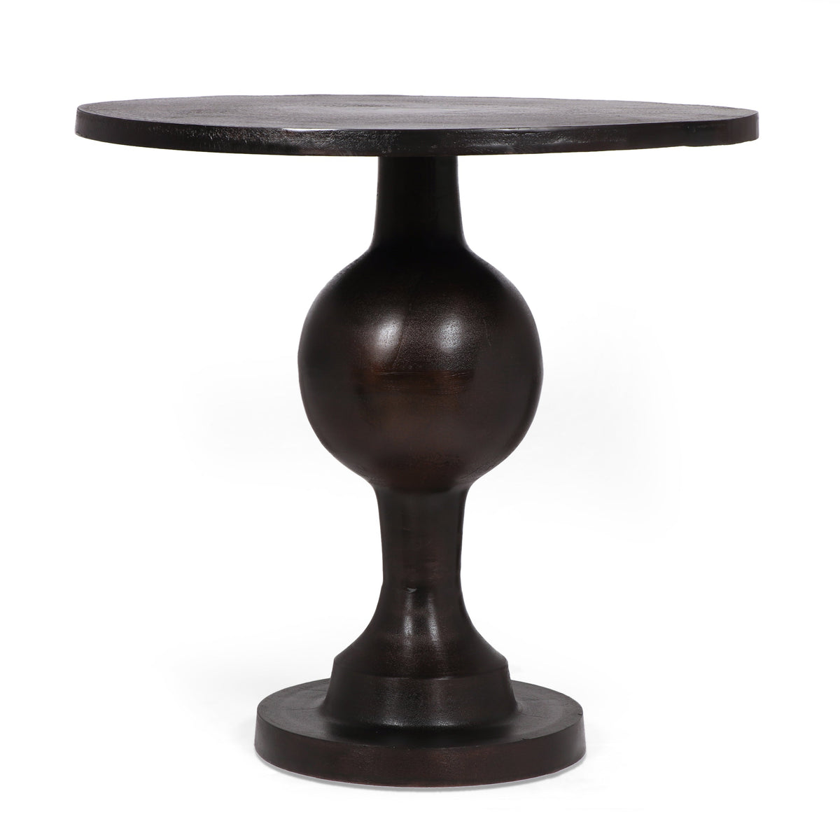 Round dark wood dining table with pedestal base on Tampa Home & Garden Store