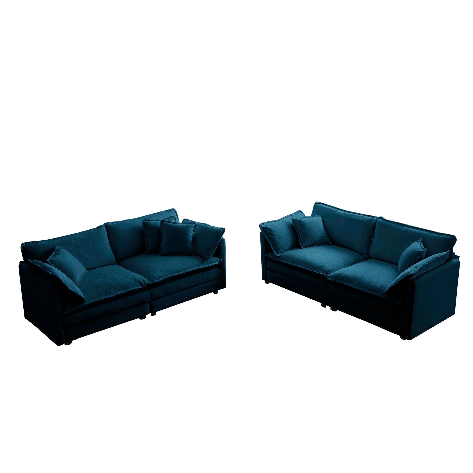 2-piece blue chenille sofa set with two matching blue sofas on Tampa Home & Garden Store