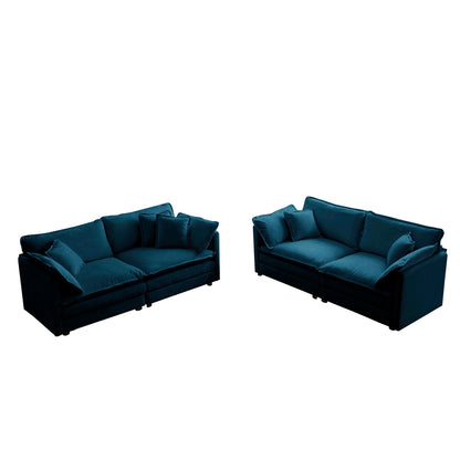 2-piece blue chenille sofa set with two matching blue sofas on Tampa Home & Garden Store