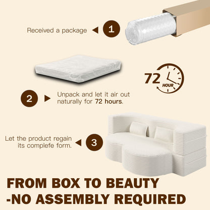 Floor sofa with 2 white pillows, convertible twin mattress, white fabric, HouseOfZazla on Tampa Home & Garden Store