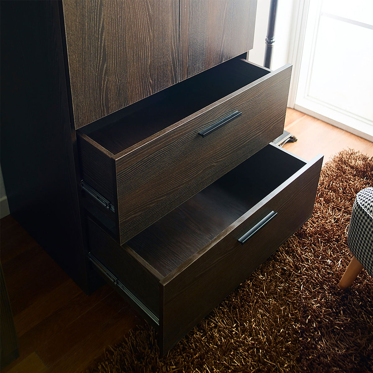 2 Door Closet Wardrobe with Drawers and Hanging Bars in dark brown finish triple wardrobe on Tampa Home & Garden Store