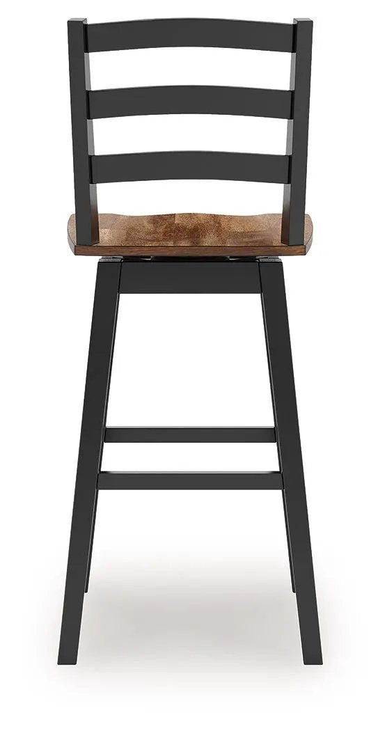 Wildenauer Swivel Stool Set of 2, black frame with wooden seat and ladder-back on Tampa Home & Garden Store