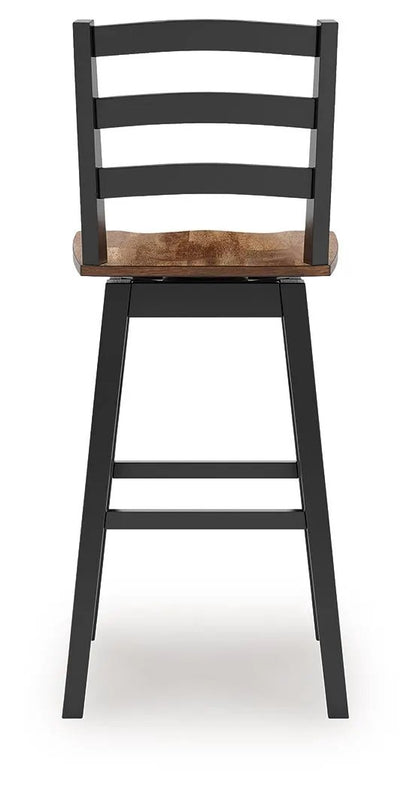 Wildenauer Swivel Stool Set of 2, black frame with wooden seat and ladder-back on Tampa Home & Garden Store