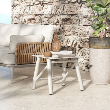 Atlas 19.5in square outdoor patio side table light by HouseOfZazla in white outdoor seating on Tampa Home & Garden Store