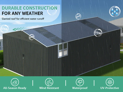 Upgraded 13x20FT outdoor storage shed by HouseOfZazla in dark gray metal panels on Tampa Home & Garden Store