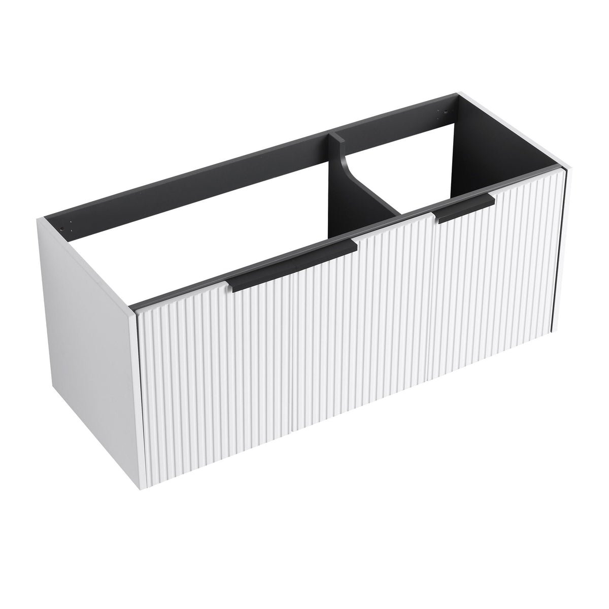 Contemporary wall-mounted bathroom vanity with white ribbed cabinet and soft-close doors on Tampa Home & Garden Store