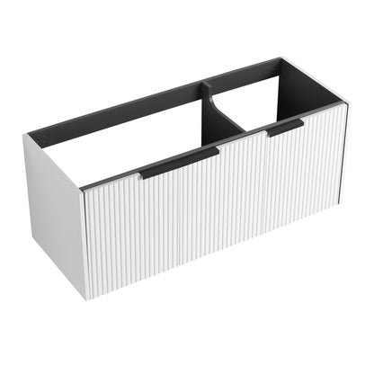 Contemporary wall-mounted bathroom vanity with white ribbed cabinet and soft-close doors on Tampa Home & Garden Store