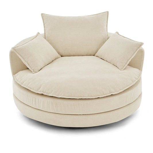360° Swivel Accent Barrel Chair beige corduroy with 3 removable pillows on Tampa Home & Garden Store