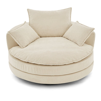 Swivel Barrel Chair with beige corduroy cushion and pillows HouseOfZazla swing chair on Tampa Home & Garden Store