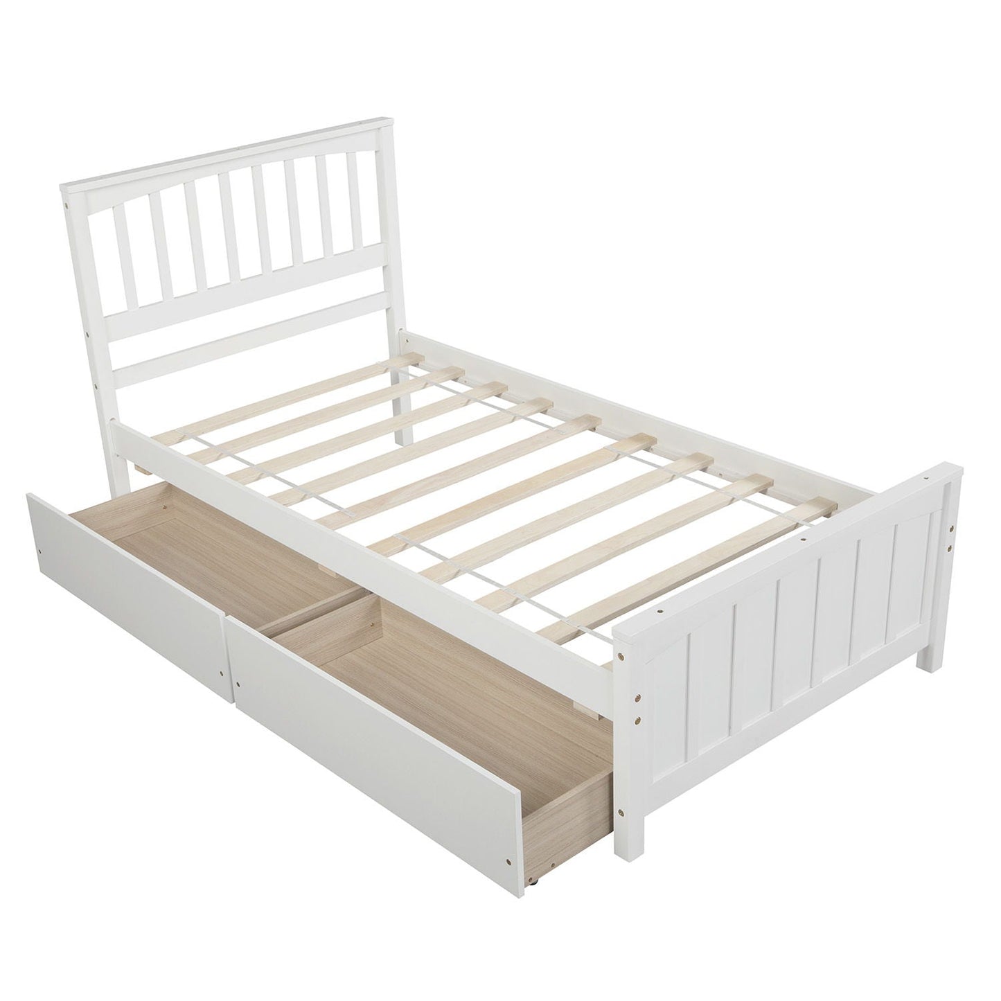 Solid Wood Platform Bed and Two Storage Drawers