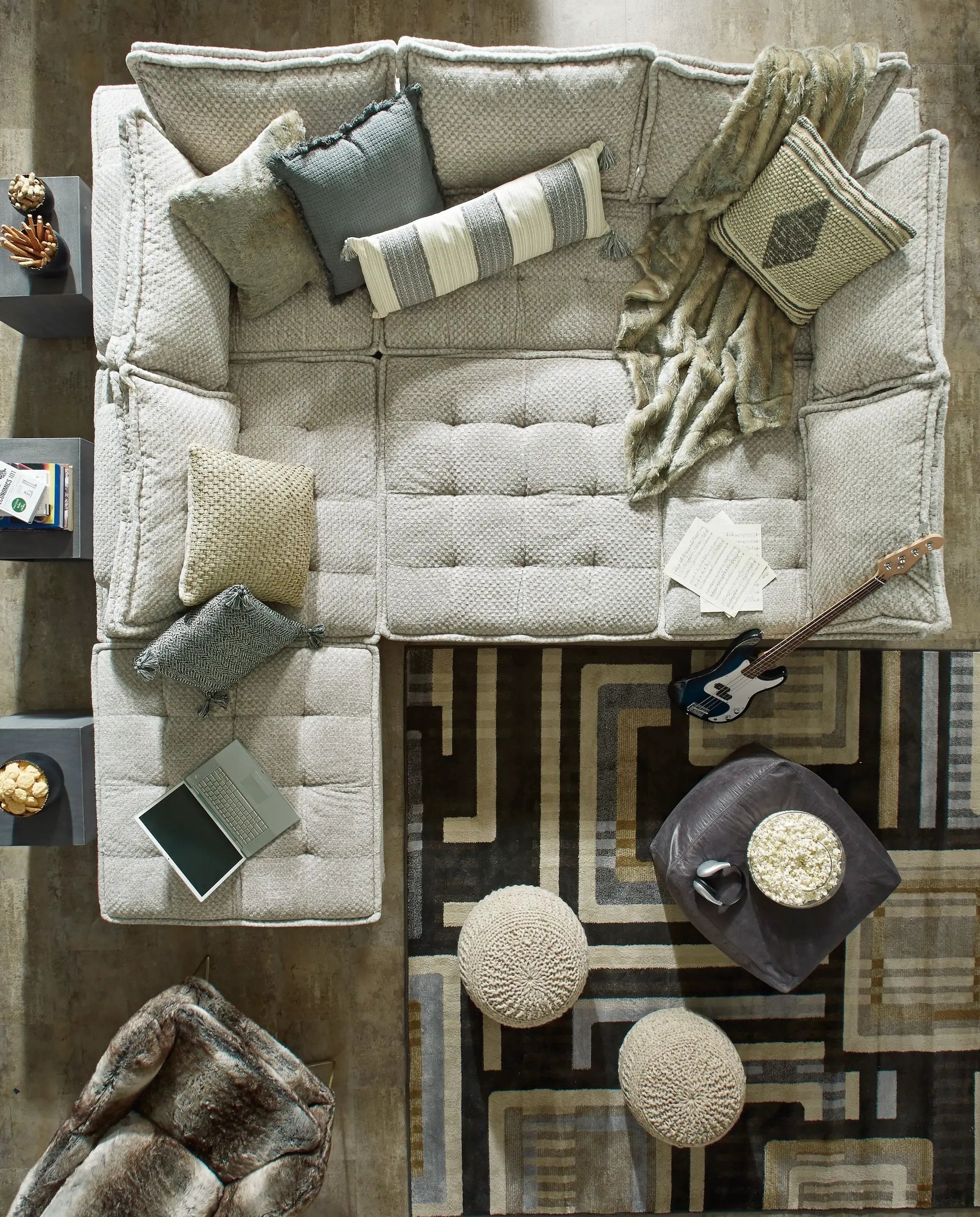 Bales Sectional Sofa by Unique Piece Furniture in light beige woven fabric with textured cushions on Tampa Home & Garden Store