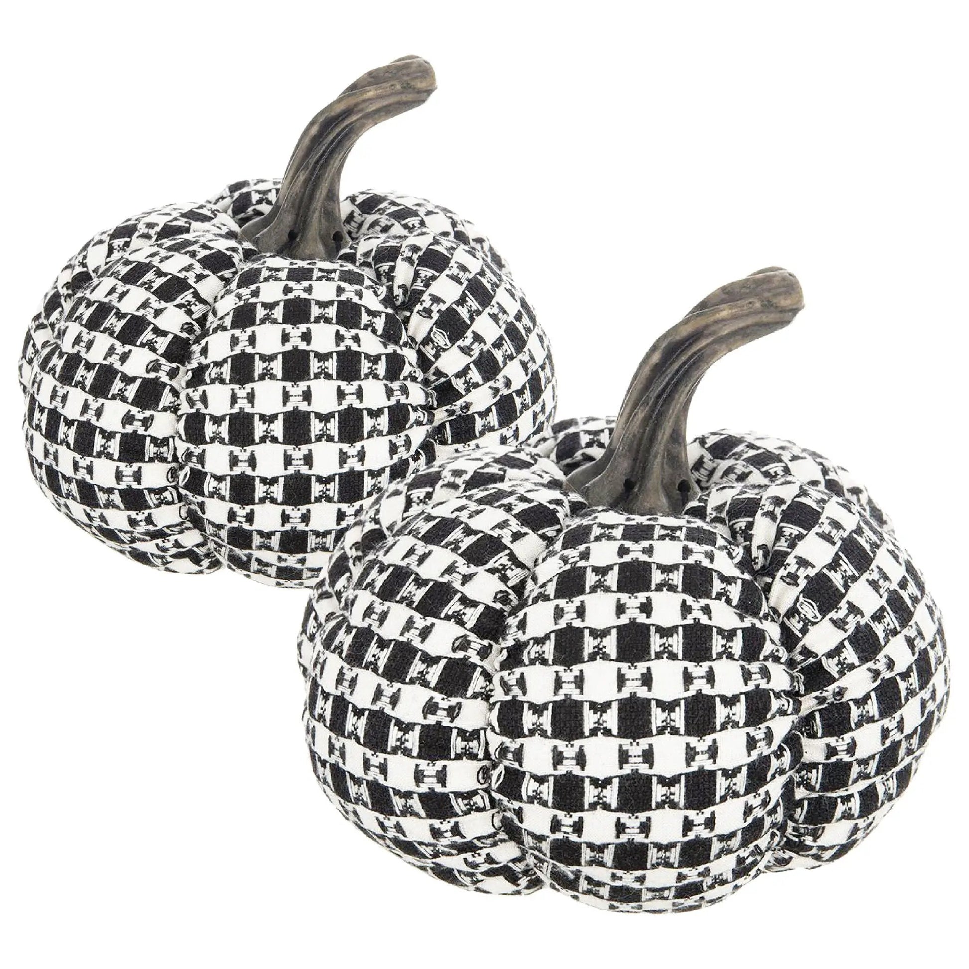 Plaid pumpkin decor sculpture by Unique Piece Furniture check pattern with curved stems on Tampa Home & Garden Store