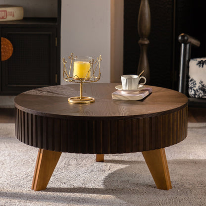 Round Retro Coffee Table with Solid Wood Legs