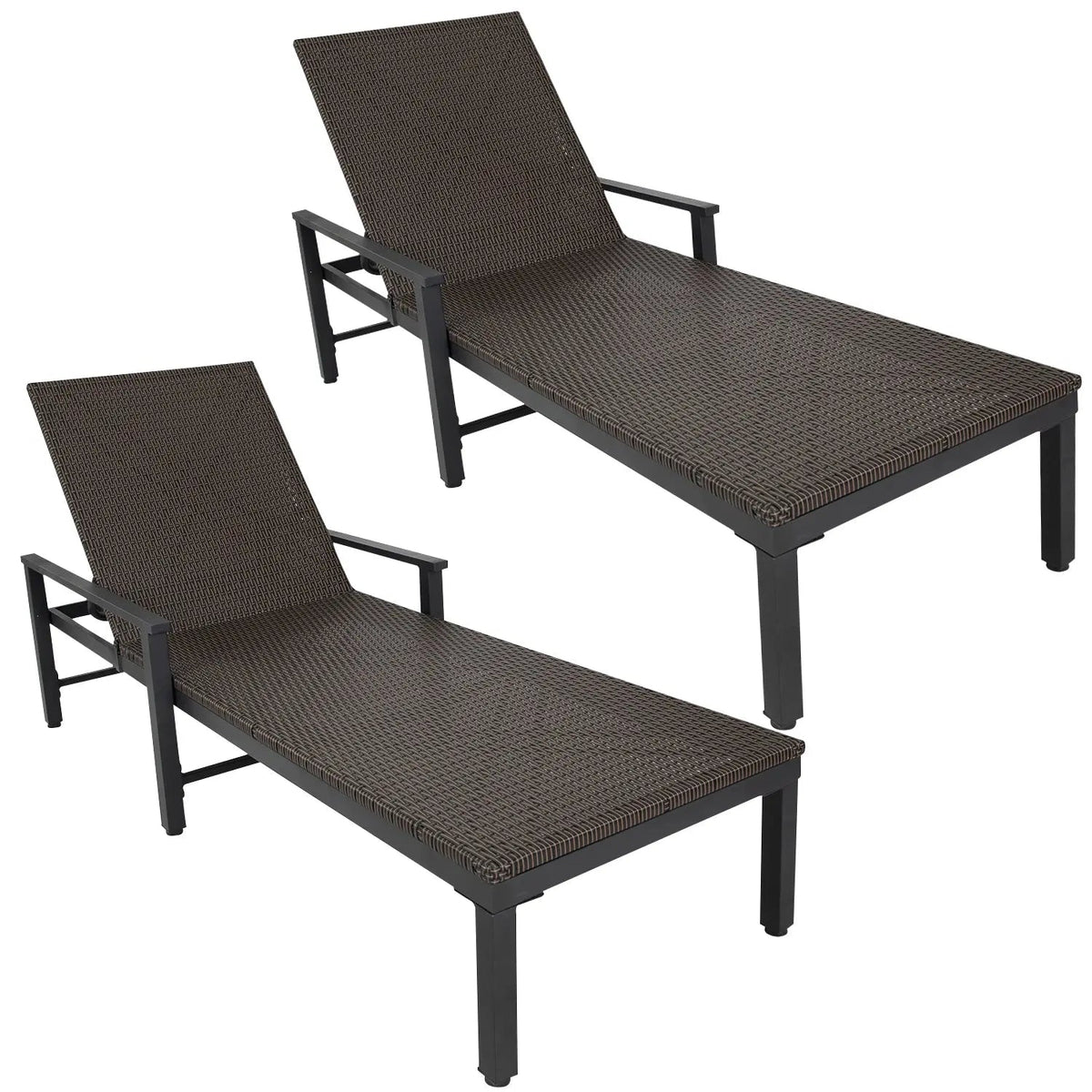 65465 Biscayne Wicker Chaise Set, 2 all-weather brown sunloungers on powder-coated steel frames on Tampa Home & Garden Store