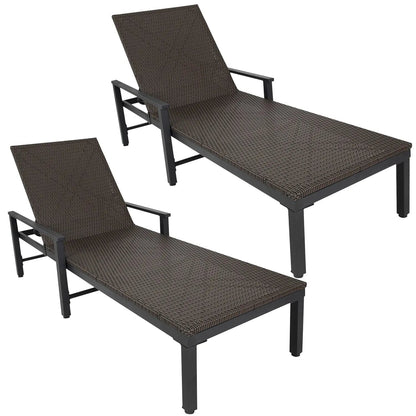 65465 Biscayne Wicker Chaise Set, 2 all-weather brown sunloungers on powder-coated steel frames on Tampa Home & Garden Store